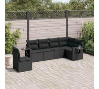 Set lounge da giardino modulare da 6 pezzi con cuscini, polyrattan nero, con tavolino pieghevole con alzata a gas