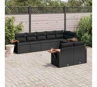 Set lounge da giardino modulare in rattan PE, 8 pezzi, nero, con cuscini e tavolino pieghevole, alzata a gas, rivestimenti lavabili rimovibili, divano da giardino