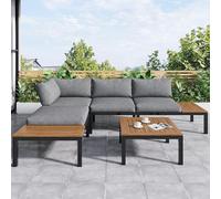 Set lounge da giardino resistente alle intemperie, telaio in acciaio zincato (2 divani a 2 posti, 2 tavolini, 1 tavolo), tavolo in legno di acacia, rivestimento in tessuto può coprire la parte
