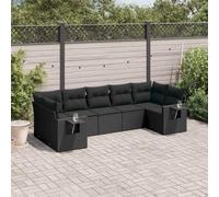 Set lounge in rattan modulare 7 pezzi con cuscini nero, mobili da giardino in rattan PE, tavolino pieghevole con sollevamento a gas, contenitore con borsa impermeabile, rimovibile