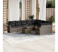 Set lounge modulare da giardino grigio da 10 pezzi con cuscini, tavolino pieghevole in rattan PE con sollevamento a gas, contenitore con borsa impermeabile, coperture lavabili rimovibili