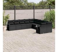 Set lounge modulare da giardino in rattan nero PE da 10 pezzi, tavolino pieghevole con alzata a gas, contenitore con borsa impermeabile, federe per cuscini lavabili rimovibili