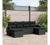 Set lounge modulare in polyrattan nero da 6 pezzi con cuscini, tavolino pieghevole con alzata a gas, contenitore con borsa impermeabile, fodere lavabili rimovibili, set