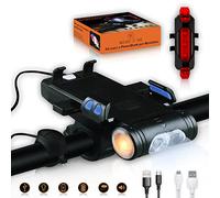 Set Luci Bici LED Ricaricabili - Faro Anteriore 4000mAh con Power Bank, Supporto Cellulare Universale Regolabile, Luce Posteriore Rossa 5 Modi, USB per MTB, Strada, Notte, Campeggio