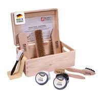 Set lucido per scarpe, Verona, scatola in legno di pino naturale con set di 9 pezzi per la pulizia e la lucidatura delle scarpe, TRG Shoe Polish - FSC 100%