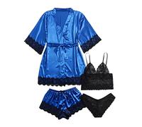 Set Lungo da Donna con abbottonatura in da Notte, Top e da Donna, Camicia da Notte da Notte Casual in Tinta Unita Regali da Originali (Blue, L)