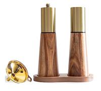Set macina sale e pepe color oro con base in legno, imbuto dorato gratuito, saliera manuale e macinapepe, spessore regolabile, adatto per la cucina