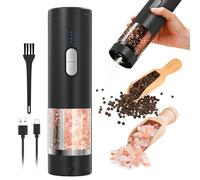 Set macina sale e pepe elettrico 2 in 1 (ricaricabile tramite USB), macina sale e pepe automatico con illuminazione a LED, funzionamento con una sola mano, grana regolabile, perfetto per cucina