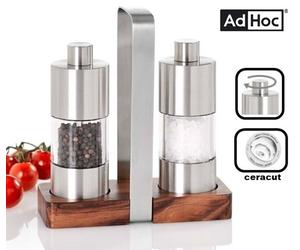 SET MACINA SALE E PEPE IN ACCIAIO INOX CON SUPPORTO IN LEGNO DI ACACIA "ADHOC"