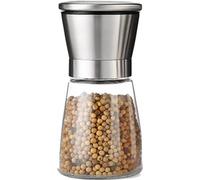 Set macina sale e pepe manuale, in acciaio inox, regolabile, in ceramica, con corpo in vetro trasparente, ricaricabile, per sale marino e pepe da cucina (basso)