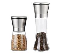 Set macina sale e pepe manuale in acciaio inox, regolabile, in ceramica, con corpo in vetro trasparente, ricaricabile, per sale marino e pepe da cucina (2 pezzi)