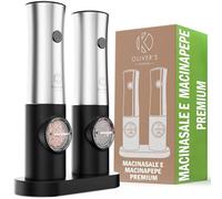 Set Macinapepe e Macinasale Elettrico USB Oliver's Kitchen ® - Niente pile - Ricaricabile - Stazione di Ricarica USB-C - Facile Funzionamento con un Solo Pulsante - Regolabile - Con Luce a LED
