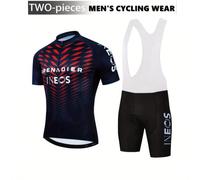 Set maglia e pantaloncini da ciclismo professionali da uomo - design della squadra "INEOS", traspirante, assorbente, con imbottitura in spugna ad alta densità, top senza maniche con schiena a racer, m