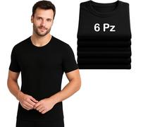 Set Maglia Termica Liabel Uomo 100% Caldo Cotone Interlock - Intimo Invernale Morbido e Traspirante - Maglia a Manica Corta in Thermocotton Bianco o Nero - Confezione da 3 o 6 Pezzi (XXL, 6, Nere)