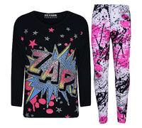 Set Maglietta E Leggings Splash Per Ragazze Dai 7 Ai 13 Anni Con Stampa Zap Nera