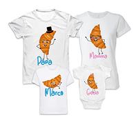 Set Magliette Famiglia - Body Neonato - Nome Personalizzato - Cornetti - Colazione - Croissant - Famiglia - Bambini - Figli - Maschietto - Femminuccia - Padre Madre Bimbi