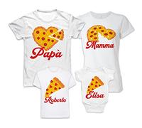 Set Magliette Famiglia - Body Neonato - Nome Personalizzato - Pizza - Fetta Pizza - Mangione - Cibo - Animali Simpatici - Famiglia - Bambini - Figli - Maschietto - Femminuccia - Padre Madre Bimbi