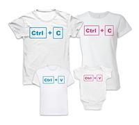 Set Magliette Famiglia - Body Neonato - papà Mamma Baby - Ctrl+C - Ctrl+V - Copia Incolla - Informatica - Nerd - Baby - Bebè - 4 - Coordinate - Family - in casa - Idea Regalo