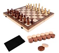 Set Magnetico 2 In 1 Scacchi E Dama,scacchiera Pieghevole In Legno Da 15" | Include Due Regine Extra; Un Set Di Scacchi Portatile Adatto Sia Ad Adulti Che A Bambini: Un Gioco Ideale Per Iniziare