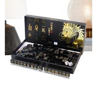 Set Mahjong - Piastrella Completa Mah Jongg Media Portatile Da 144 Pezzi In Oro Nero | Gioco Mahjong Per Principianti Con 2 E 4 Rastrelliere | Per I Giocatori Principianti, Celebrazione Della Fes