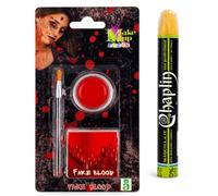 Set Make-up Sangue Finto E Stick Giallo | Effetti Speciali | Kit Con 2 Formati Rossi E Pennello Applicatore | Make-up Per Halloween, Carnevale, Travestimenti, Teatro