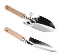 Set Manico in Legno 2 Pezzi di Palette da Giardino in Acciaio Inox | Terra e Piante, Adatto a Semina e Uso in Giardino, Leggero, per Mescolare Concime e Pulire Residui