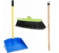 SET MANICO SCOPA + SCOPA E PALETTA con Manico Lungo - Asta in Legno 120 cm Universale Filettato - Paletta Alzaimmondizia in Plastica - Scopa con Setole Piumate per Pulizia Casa e Uso Professionale