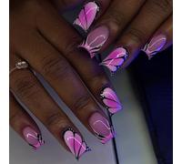 Set manicure a pressione sfumato, punte lunghe quadrate, pezzi in ABS, medicazione per interni per abiti pronti per foto, piani serali, copertura completa, unghie finte attaccate sulle unghie adesive