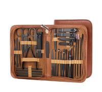 Set manicure da 32 pezzi, kit di strumenti for la cura delle unghie in acciaio inossidabile con spingi cuticole senza olio, lima, tagliaunghie(Brown 32 Pcs Set)