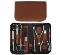 Set Manicure e Pedicure Professionale 8 Pezzi Inox in Vera Pelle con Cerniera - Tenartis Made in Italy (Marrone)