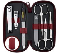Set Manicure Professionale - Kit da 7 Pezzi con Custodia in Vera Pelle. Include Tagliaunghie, Forbicine, una Lima in Vetro esclusiva e strumenti di qualità. Perfetto per Uomo, Donna e viaggi