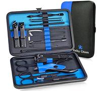Set manicure professionale per unghie, kit per pedicure in acciaio inox, kit per la cura delle unghie, 18 pezzi, con custodia da viaggio (nero/blu)