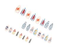 Set manicure pronto da indossare base crema nuda con frutta blu | 24 punte artificiali, schede adesive incluse per la routine domestica