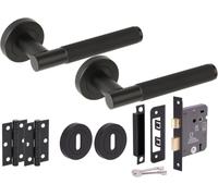 Set Maniglia Porta Interno Nero Opaco Leva e Cerniere 76mm, Blocco chiave | Kit privacy completo per porte interne, movimento leva fluido grazie a cuscinetti a sfera