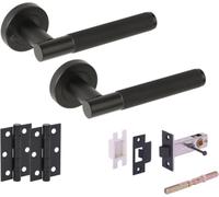 Set Maniglia Porta Interno Nero Opaco Leva e Cerniere, Impugnatura Privacy | Kit privacy completo per porte interne, movimento leva fluido grazie a cuscinetti a sfera