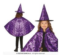 Set Mantello E Cappello Strega Viola Bambina 50cm Vestito Carnevale Halloween