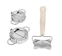 Set manuale per la preparazione di ravioli in acciaio inox 304 con strumento per la sfogliatura. Utensili da per cucinare a casa, set da 3 pezzi in acciaio inox e legno.