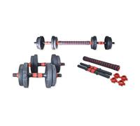 Set Manubri Componibili con Bilancieri, Pesi Regolabili da 10-30 kg, Include Barra di Connessione, Guanti e Collari di Sicurezza, Nero e Arancione (ROSSO, 30KG)