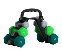 Set Manubri Con Supporto, 3 Coppie Di Pesi Da 2 X 1 Kg, 2 X 3 Kg, 2 X 5 Kg, Multicolore