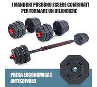 Set Manubri Convertibili in Bilanciere 19kg 12 Dischi Pesi Plastica Durevole