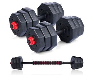 Set Manubri Convertibili in Bilanciere 19Kg Totali 12 Dischi Pesi Plastica Dura