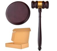 Set martelletto e blocco, martelletto in legno naturale 9, 65x3, 43 con blocco rotondo 4, 72, marrone rosso e set sonoro per giudice avvocato studente della corte d'asta Legge ordine