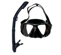 Set maschera e boccaglio in vetro temperato per adulti, misura regolabile per tutti (nero)