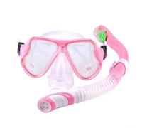 Set maschera e boccaglio in vetro temperato per adulti, misura regolabile per tutti (rosa)