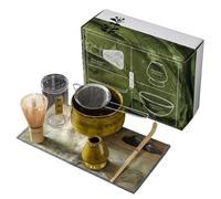 Set Matcha, 7 pezzi/set Frusta Matcha include ciotola, frusta in bambù, supporto, setaccio, paletta per il tè, supporto per paletta e canovaccio, giallo-verde giapponese