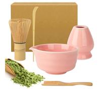 Set Matcha ACOMTOUO Rosa, Ciotola Matcha con Versatore, Porta Frusta in Ceramica e Cucchiaio, Set Matcha 5 Pezzi Progettato per gli Amanti del Matcha