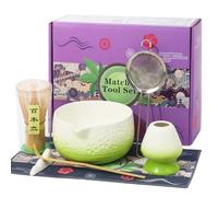 Set Matcha da 7 Pezzi, Matcha Tea Kit, Ciotola Matcha, Matcha Whisk, Supporto Chasen, Cucchiaio di Matcha, Setaccio, Tovagliolo da Tè, Portacucchiaio, Accessori per Matcha (Verde)