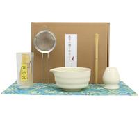 Set Matcha Giapponese 6 Pezzi - Kit per Cerimonia del Tè Tradizionale con Ciotola, Frusta in Bambù, Cucchiaio, Setaccio e Supporto - Idea Regalo Elegante per Amanti del Tè (Bianco)