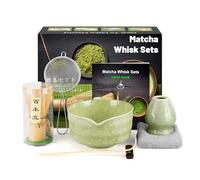 Set matcha, set da tè giapponese con scopa matcha, ciotola matcha e porta scopa in ceramica, cucchiaio matcha, setaccio, asciugamano da tè, accessori matcha (7 pezzi), verde