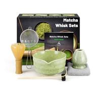 Set matcha, set da tè giapponese con scopa matcha, ciotola matcha in ceramica, cucchiaio matcha, Frusta Matcha in Resinoso, setaccio, asciugamano da tè, accessori matcha (7 pezzi), Verde